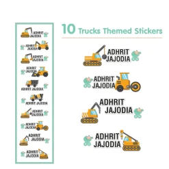 Baby Moo Truck Personalised Name Self Adhesive Transparent Embossed Stickers, 3D Labels 10 Pcs Stationery Set for Children - Mustard