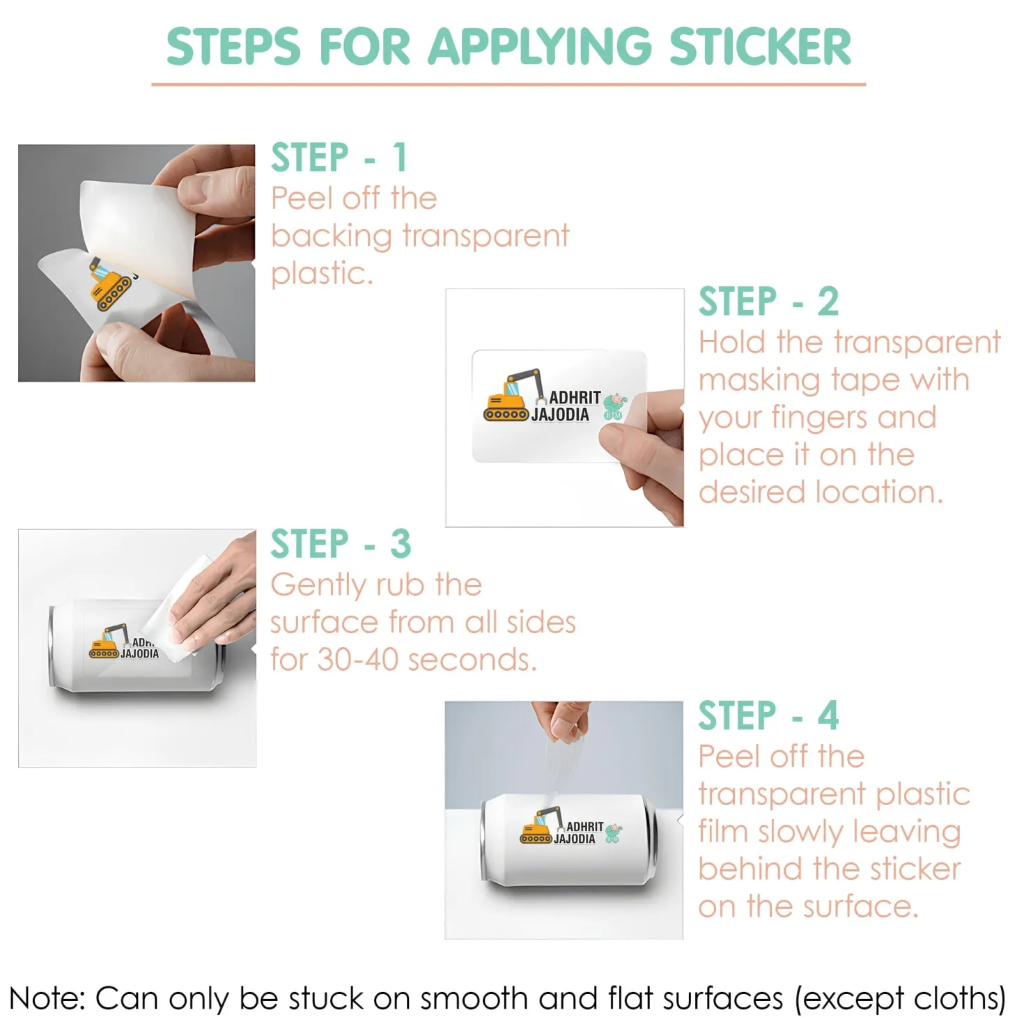 Baby Moo Truck Personalised Name Self Adhesive Transparent Embossed Stickers, 3D Labels 20 Pcs Stationery Set for Children - Mustard