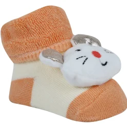 Baby Moo Unicorn And Mouse 3D Rattle Anti-Skid Socks Booties Pack of 2 - Pink, Orange