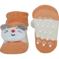 Baby Moo Unicorn And Mouse 3D Rattle Anti-Skid Socks Booties Pack of 2 - Pink, Orange