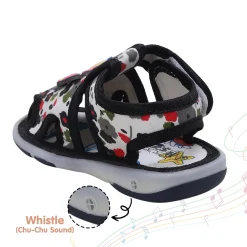 Baby Moo Unicorn Applique Floral Print Velcro Strap Anti-Skid Chu Chu Sound Sandals - Green