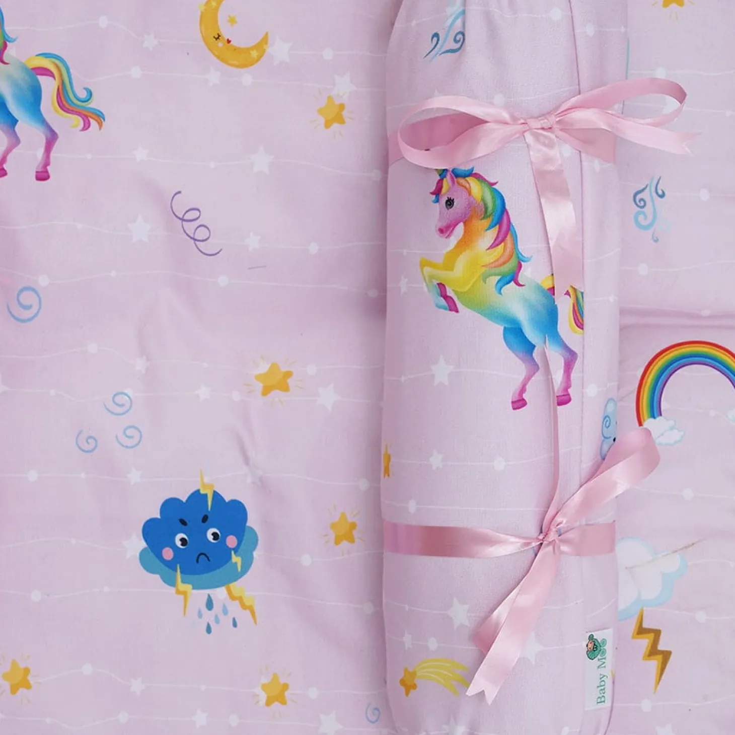 Baby Moo Unicorn Bedding Gift Set 2 Bolsters, U Pillow, Mattress And Quilt Set - Pink