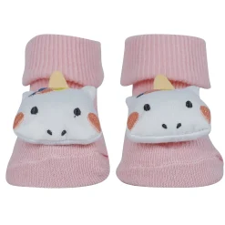 Baby Moo Unicorn 3D Rattle Anti-Skid Socks Booties Pack of 3 - Pink