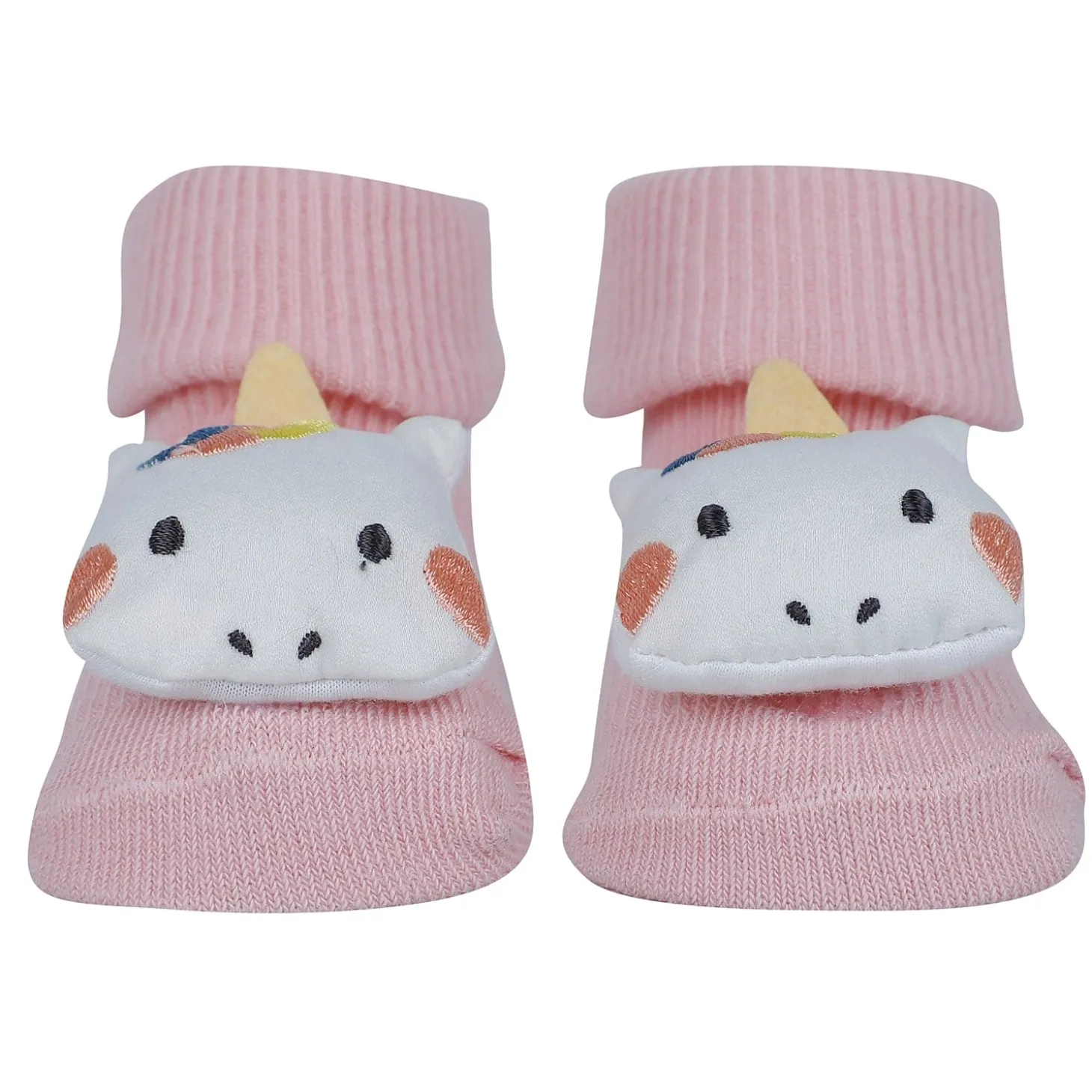 Baby Moo Unicorn 3D Rattle Anti-Skid Socks Booties Pack of 3 - Pink
