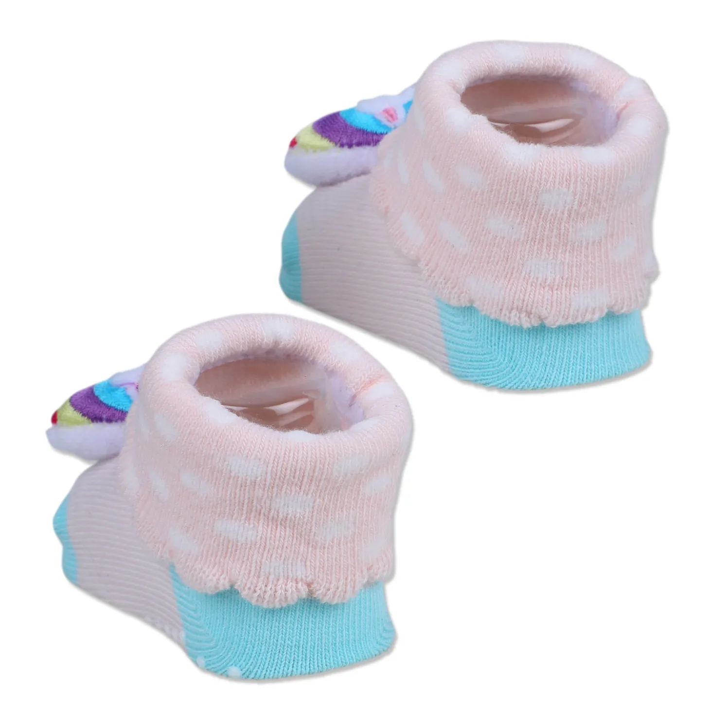 Baby Moo Unicorn Embroidered Cotton Anti-Skid 3D Socks - Pink