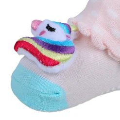 Baby Moo Unicorn Embroidered Cotton Anti-Skid 3D Socks - Pink