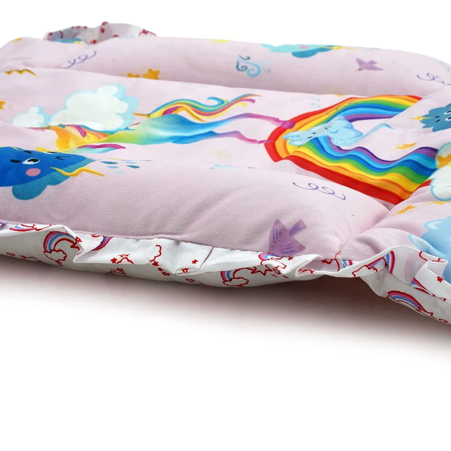 Baby Moo Unicorn Mattress With Fixed Neck Pillow And Bolsters - Pink