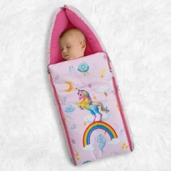 Baby Moo Unicorn Premium Carry Nest Velvet With Hosiery Lining Sleeping Bag - Pink