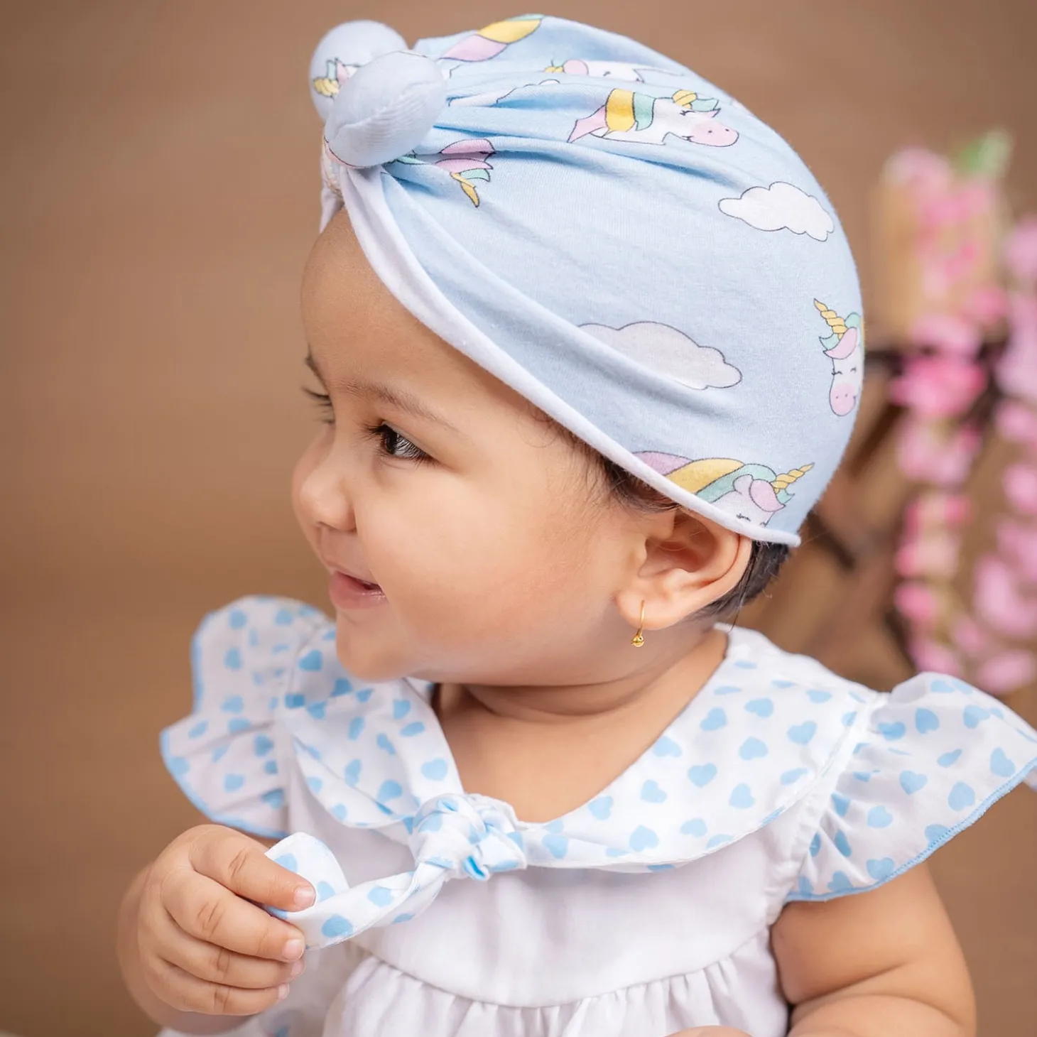 Baby Moo Unicorn Shiny Bow Matching Cap And Socks Set - Blue