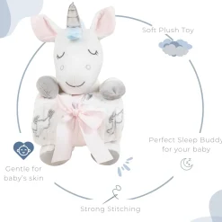 Baby Moo Unicorn Snuggle Buddy Soft Rattle and Plush Blanket Gift Toy Blanket - Pink