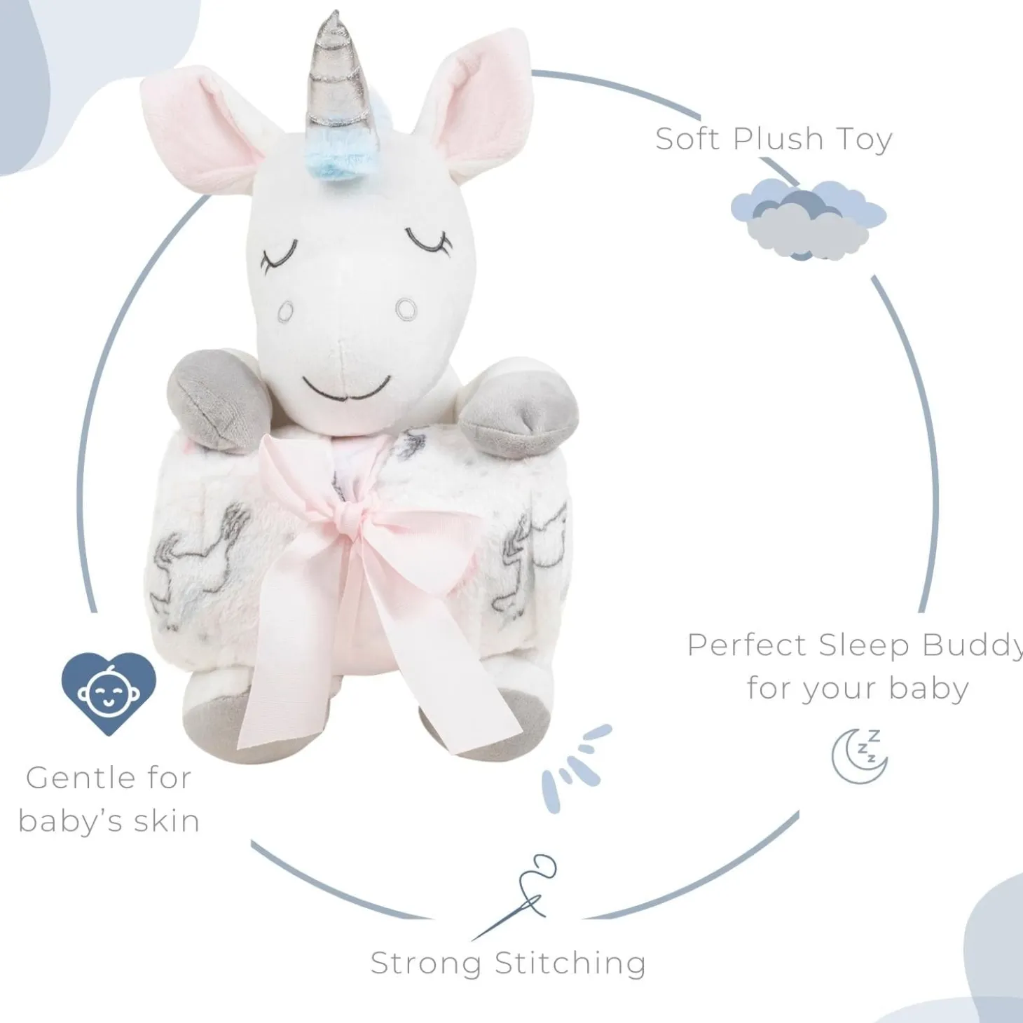 Baby Moo Unicorn Snuggle Buddy Soft Rattle and Plush Blanket Gift Toy Blanket - Pink