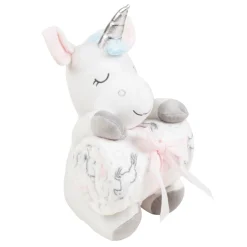 Baby Moo Unicorn Snuggle Buddy Soft Rattle and Plush Blanket Gift Toy Blanket - Pink