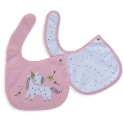 Baby Moo Unicorn Star Cotton 2 Pack Buttoned Feeding Bibs - Pink