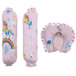 Baby Moo Unicorn Velvet Side Bolster And U Shape Matching Pillow Set - Pink