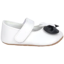 Baby Moo Vegan Leather Bow Velcro Strap Anti-Skid Ballerina Booties - White