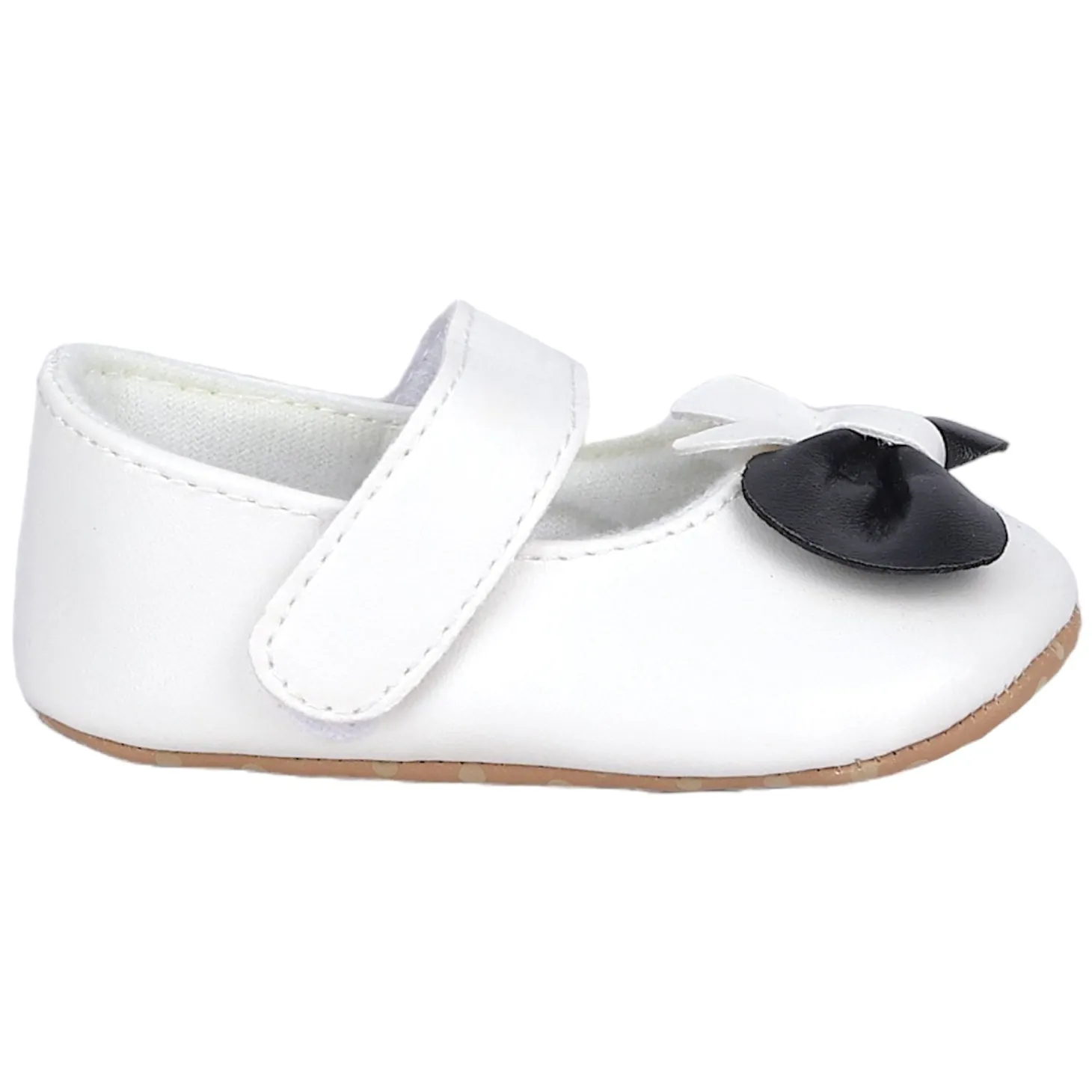 Baby Moo Vegan Leather Bow Velcro Strap Anti-Skid Ballerina Booties - White