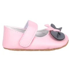 Baby Moo Vegan Leather Bow Velcro Strap Anti-Skid Ballerina Booties - Pink