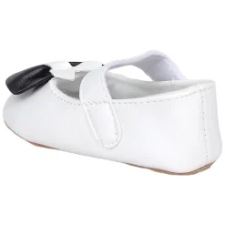 Baby Moo Vegan Leather Bow Velcro Strap Anti-Skid Ballerina Booties - White
