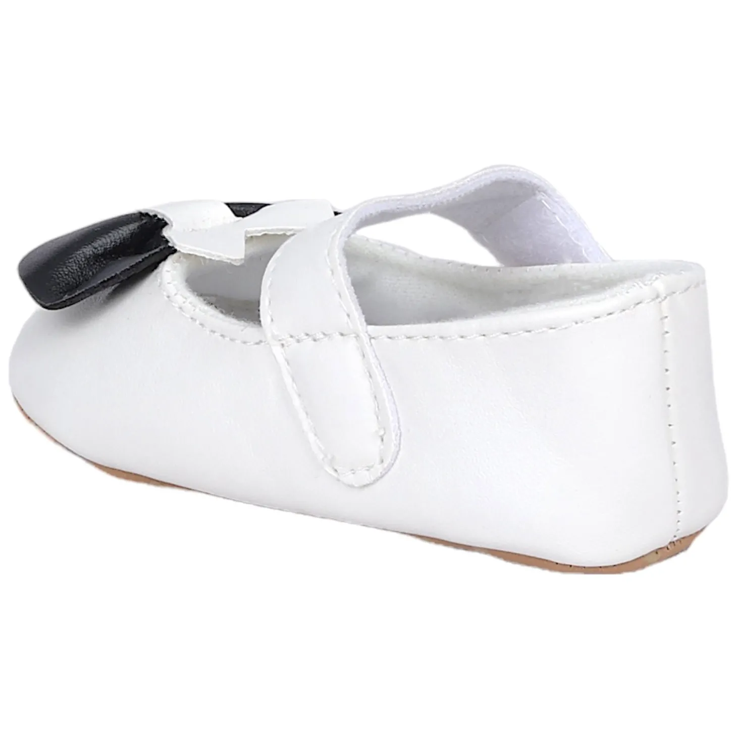 Baby Moo Vegan Leather Bow Velcro Strap Anti-Skid Ballerina Booties - White