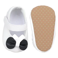 Baby Moo Vegan Leather Bow Velcro Strap Anti-Skid Ballerina Booties - White