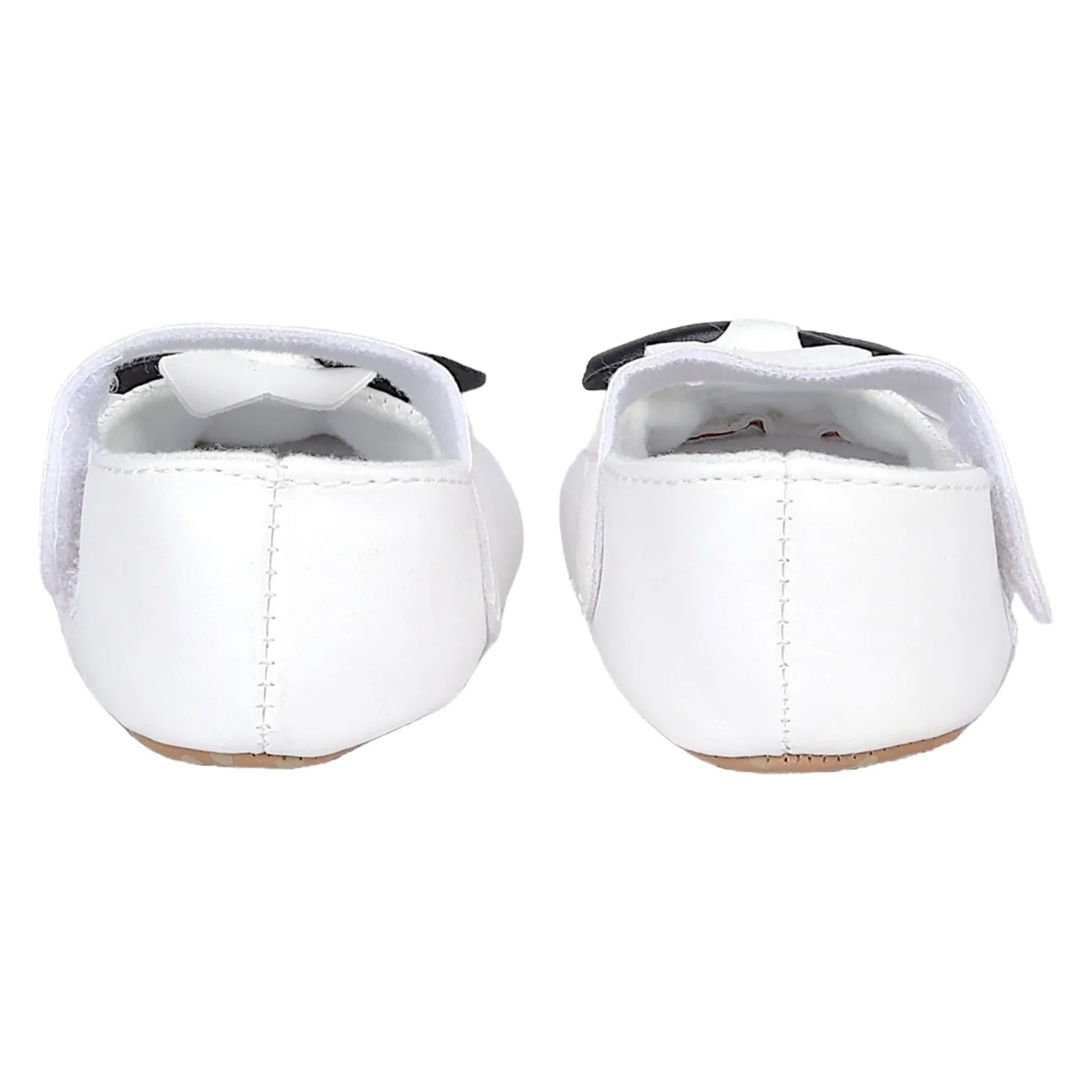Baby Moo Vegan Leather Bow Velcro Strap Anti-Skid Ballerina Booties - White