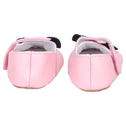 Baby Moo Vegan Leather Bow Velcro Strap Anti-Skid Ballerina Booties - Pink