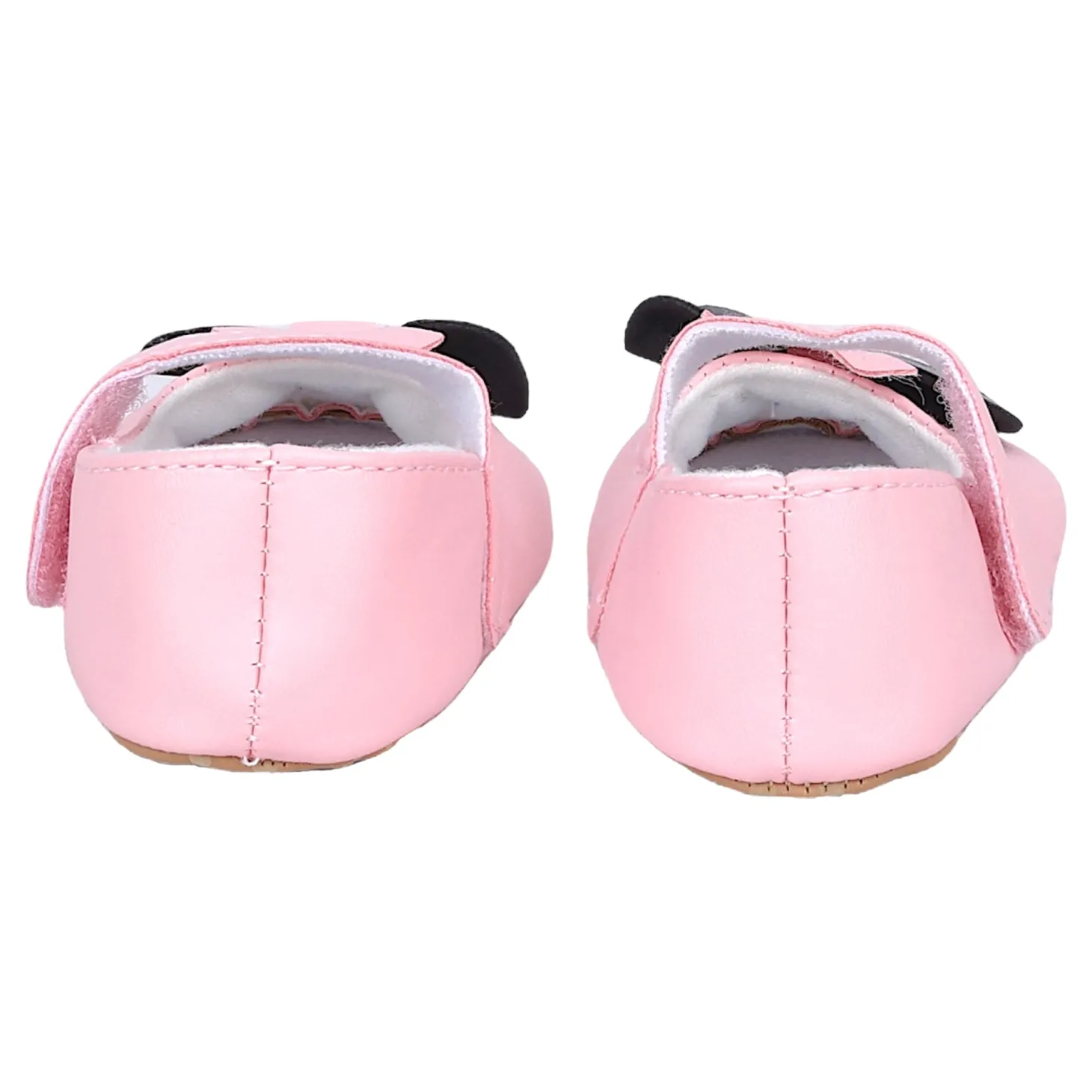 Baby Moo Vegan Leather Bow Velcro Strap Anti-Skid Ballerina Booties - Pink