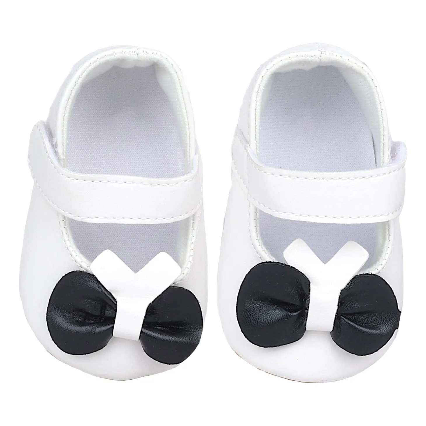 Baby Moo Vegan Leather Bow Velcro Strap Anti-Skid Ballerina Booties - White