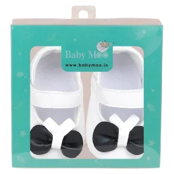 Baby Moo Vegan Leather Bow Velcro Strap Anti-Skid Ballerina Booties - White