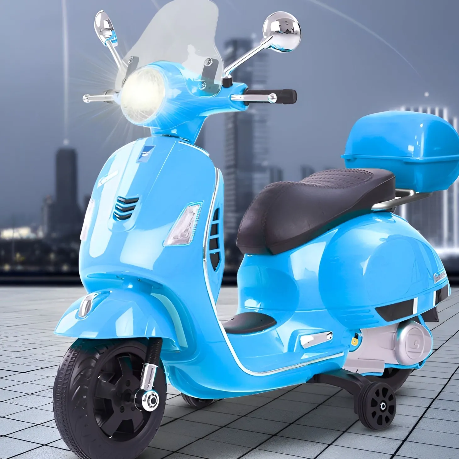 Baby Moo Vespa Rechargeable Battery Operated Bike With Music & Light With Remote - Blue