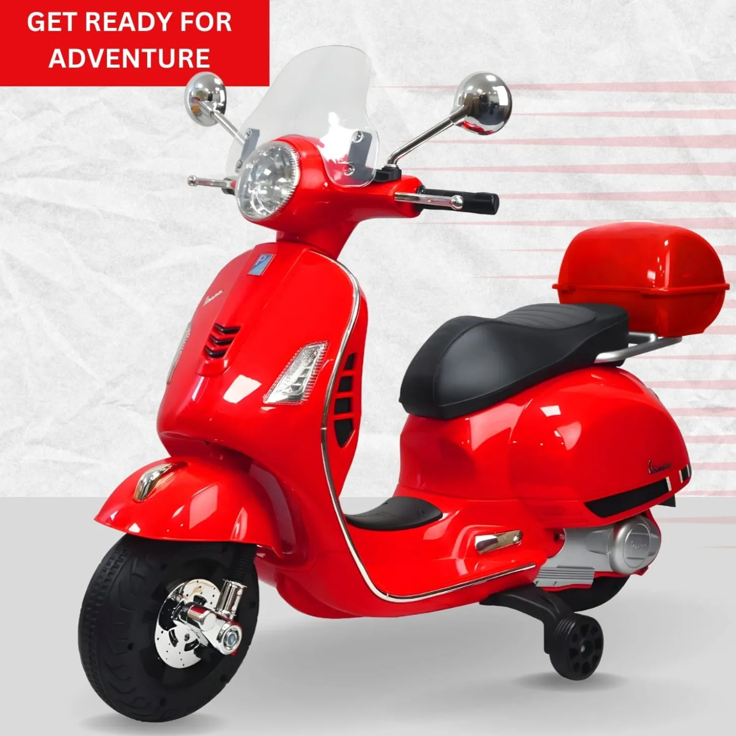 Baby Moo Vespa Rechargeable Battery Operated Bike With Music & Light Without Remote - Red