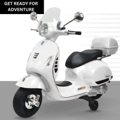 Baby Moo Vespa Rechargeable Battery Operated Bike With Music & Light With Remote - White