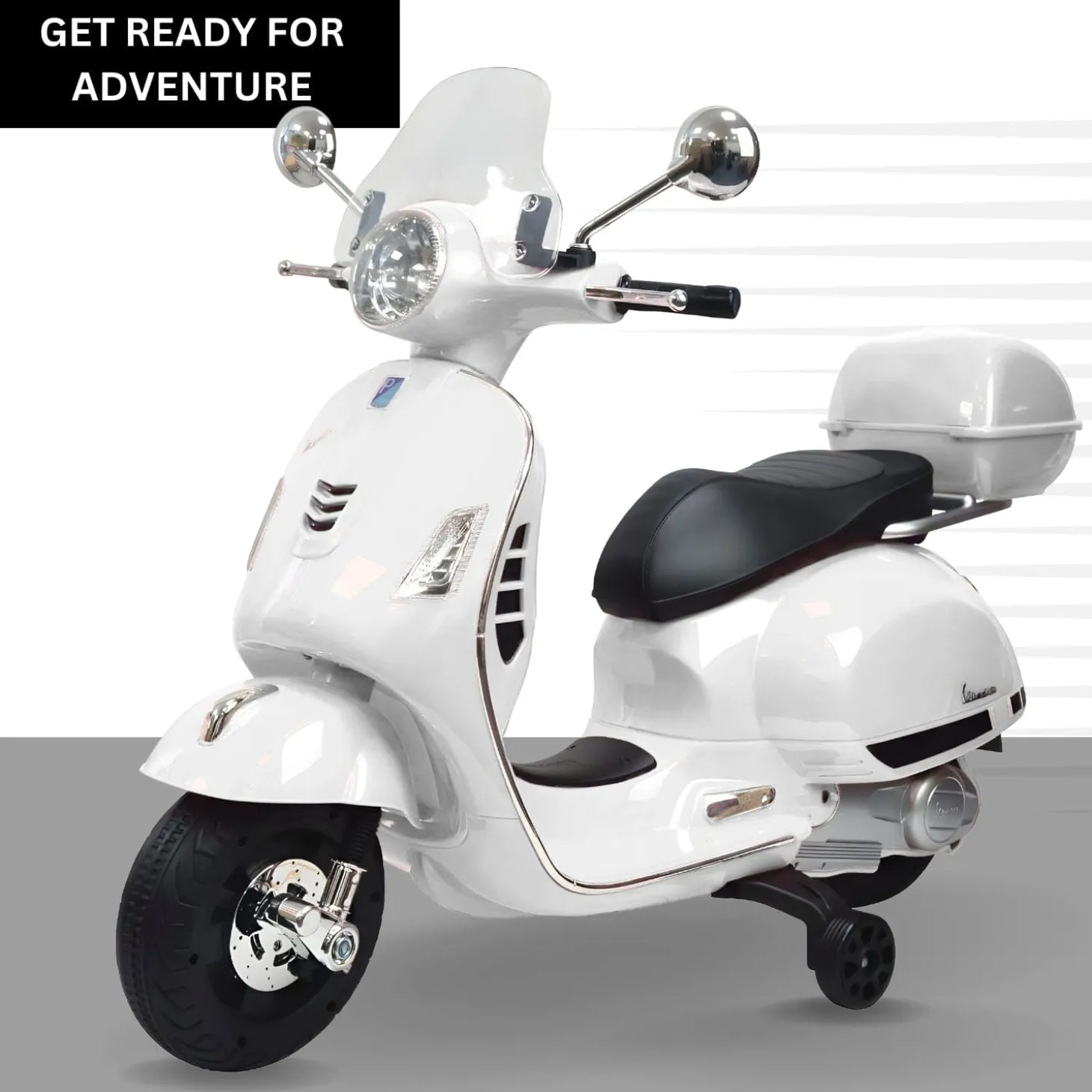 Baby Moo Vespa Rechargeable Battery Operated Bike With Music & Light With Remote - White