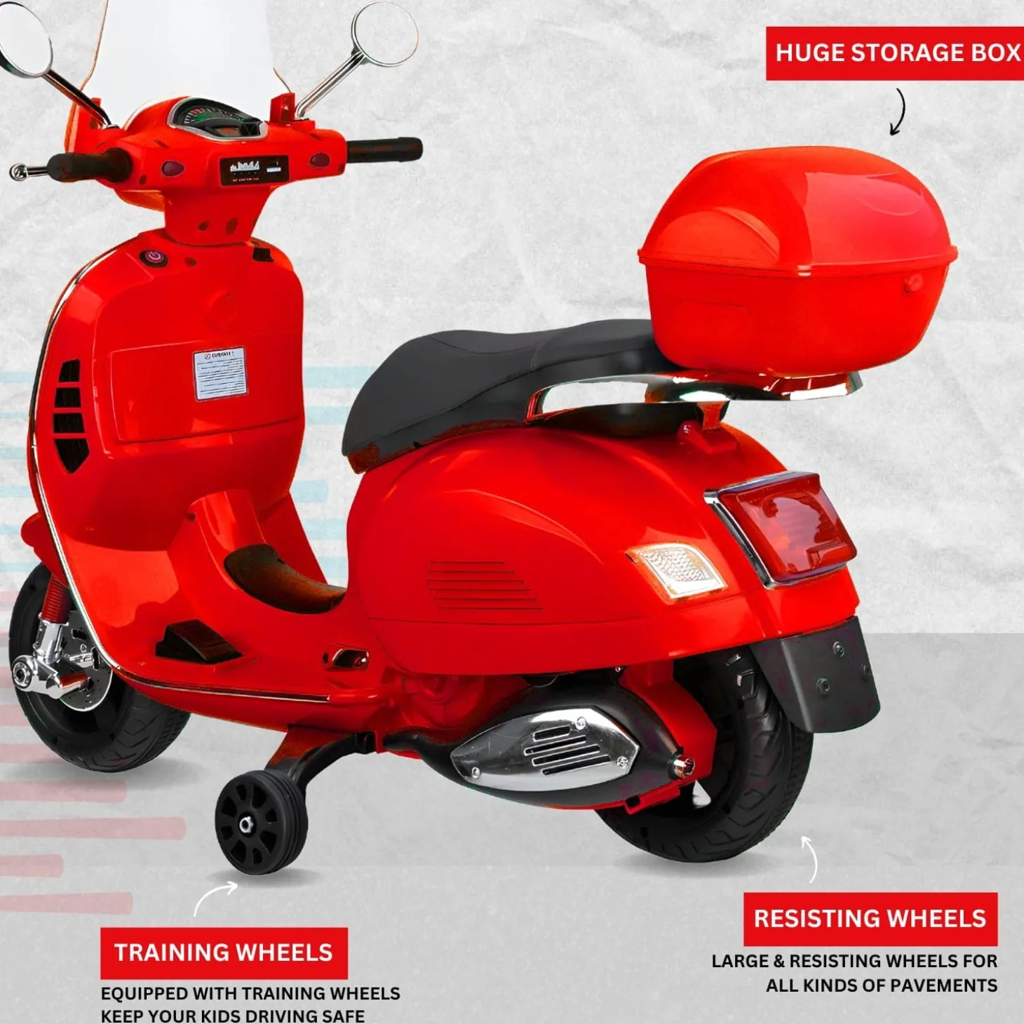 Baby Moo Vespa Rechargeable Battery Operated Bike With Music & Light Without Remote - Red
