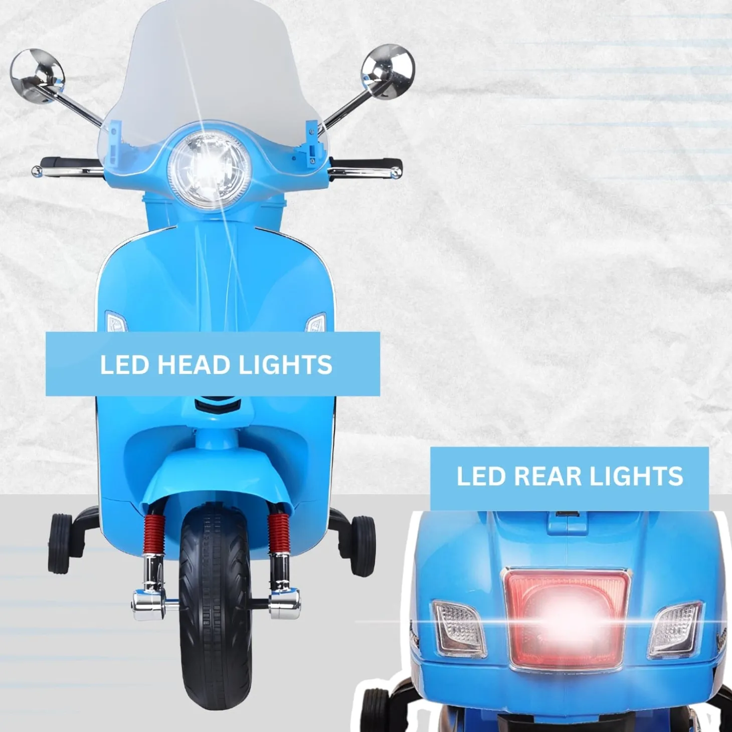 Baby Moo Vespa Rechargeable Battery Operated Bike With Music & Light With Remote - Blue