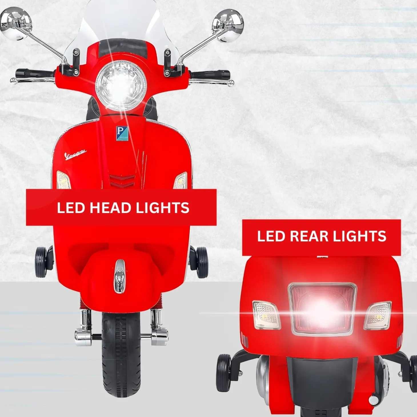 Baby Moo Vespa Rechargeable Battery Operated Bike With Music & Light Without Remote - Red