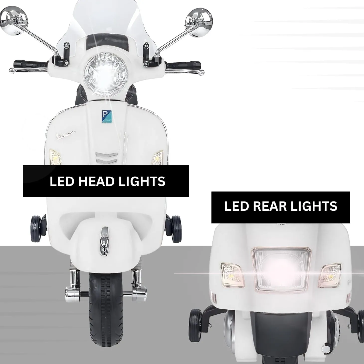Baby Moo Vespa Rechargeable Battery Operated Bike With Music & Light With Remote - White