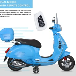 Baby Moo Vespa Rechargeable Battery Operated Bike With Music & Light With Remote - Blue