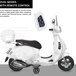 Baby Moo Vespa Rechargeable Battery Operated Bike With Music & Light With Remote - White