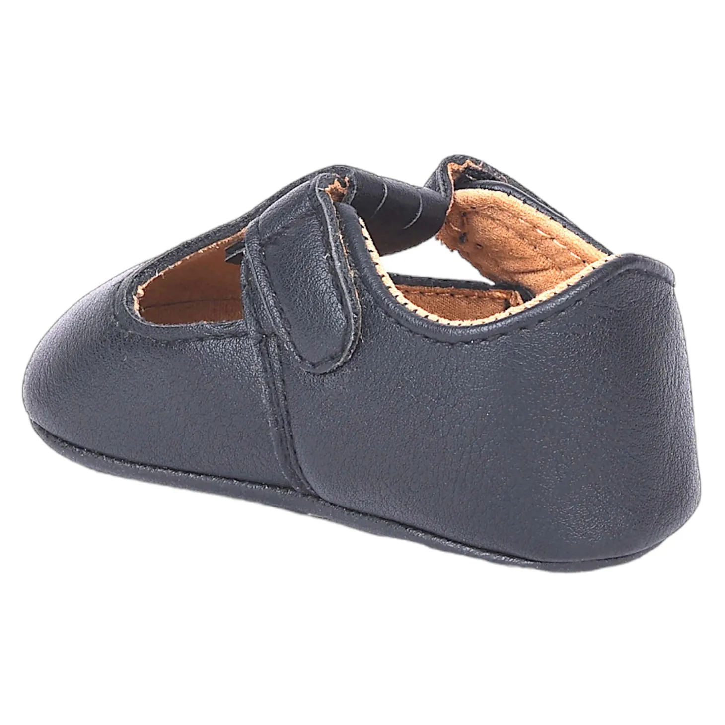 Baby Moo Vintage Vegan Leather T-Strap Anti-Skid Ballerina Pram Shoes - Black
