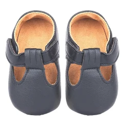 Baby Moo Vintage Vegan Leather T-Strap Anti-Skid Ballerina Pram Shoes - Black