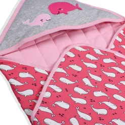 Baby Moo Whale Warm Hooded Quilted Wrapper - Pink