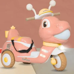 Baby Moo Whimsical Cartoon Kids Electric 3-Wheel Motorcycle Scooter Rechargeable Battery-Powered with Music & Lights Toddler Ride-On Bike Toy for Imaginative Adventures - Pink