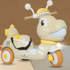 Baby Moo Whimsical Cartoon Kids Electric 3-Wheel Motorcycle Scooter Rechargeable Battery-Powered with Music & Lights Toddler Ride-On Bike Toy for Imaginative Adventures - Off White
