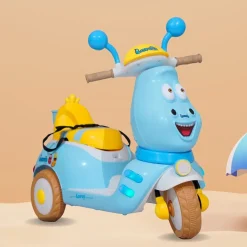 Baby Moo Whimsical Cartoon Kids Electric 3-Wheel Ride-On Bike Motorcycle Scooter Rechargeable Battery-Powered with Music & Lights - Blue