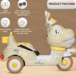 Baby Moo Whimsical Cartoon Kids Electric 3-Wheel Motorcycle Scooter Rechargeable Battery-Powered with Music & Lights Toddler Ride-On Bike Toy for Imaginative Adventures - Off White
