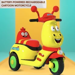 Baby Moo Whimsical Cartoon Kids Electric 3-Wheel Ride-On Bike Motorcycle Scooter Rechargeable Battery-Powered with Music & Lights - Yellow