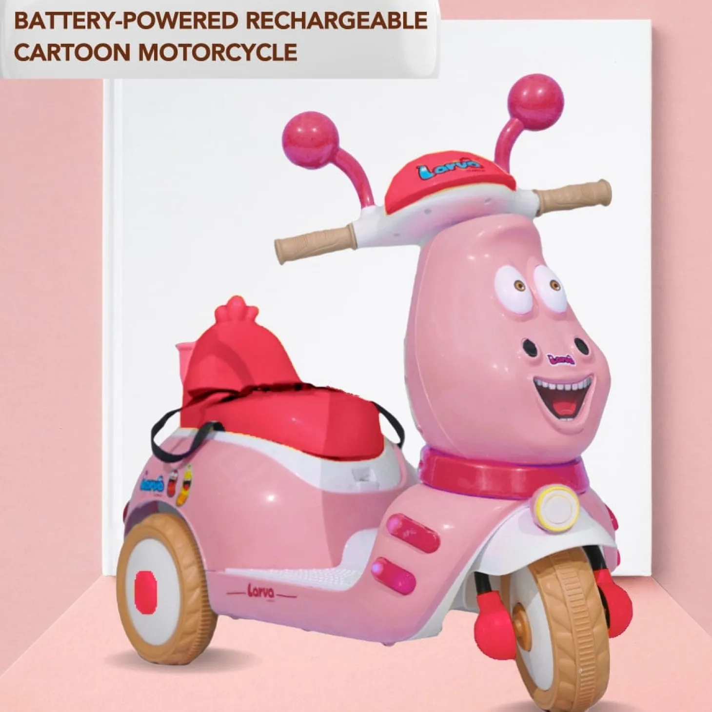 Baby Moo Whimsical Cartoon Kids Electric 3-Wheel Ride-On Bike Motorcycle Scooter Rechargeable Battery-Powered with Music & Lights - Pink