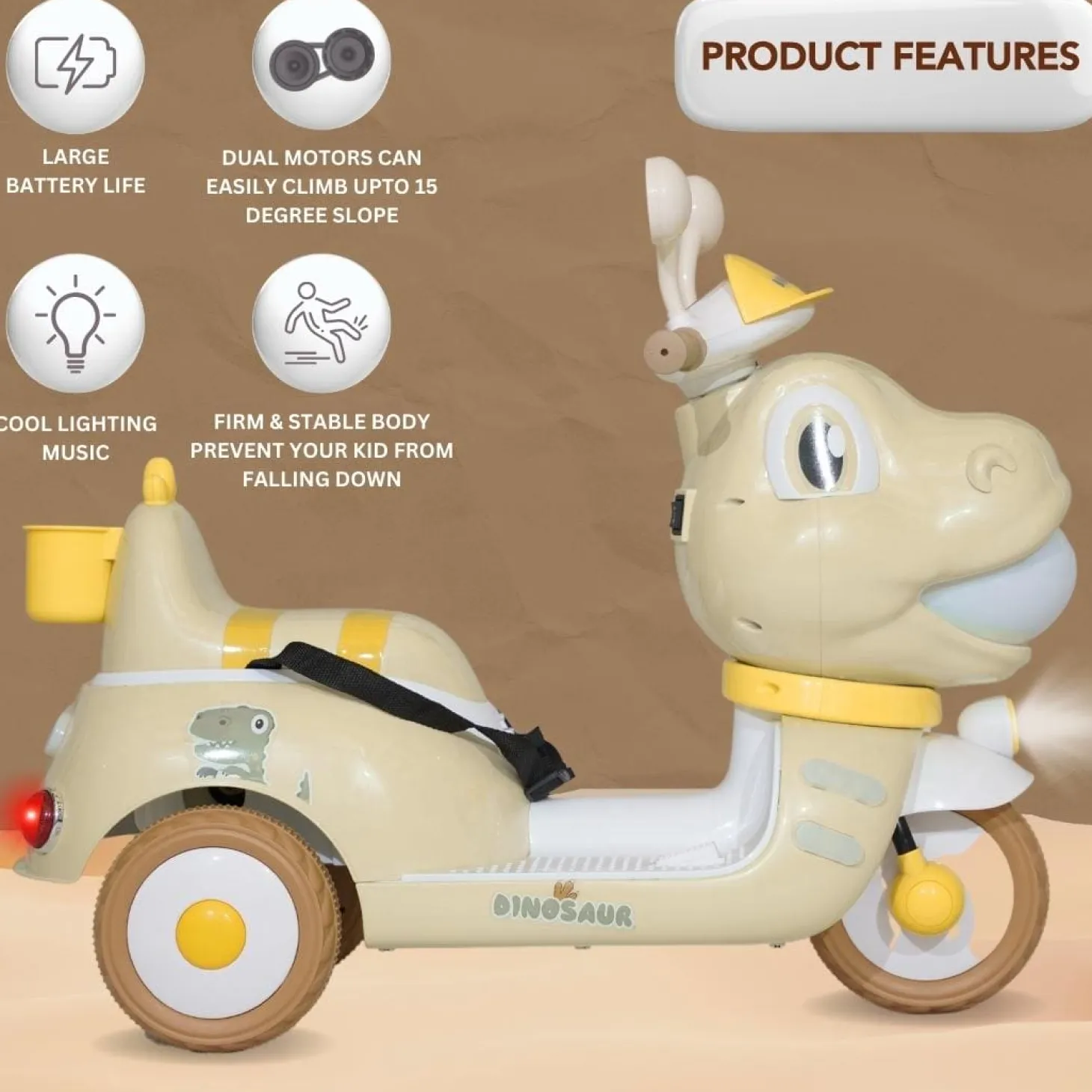 Baby Moo Whimsical Cartoon Kids Electric 3-Wheel Motorcycle Scooter Rechargeable Battery-Powered with Music & Lights Toddler Ride-On Bike Toy for Imaginative Adventures - Off White