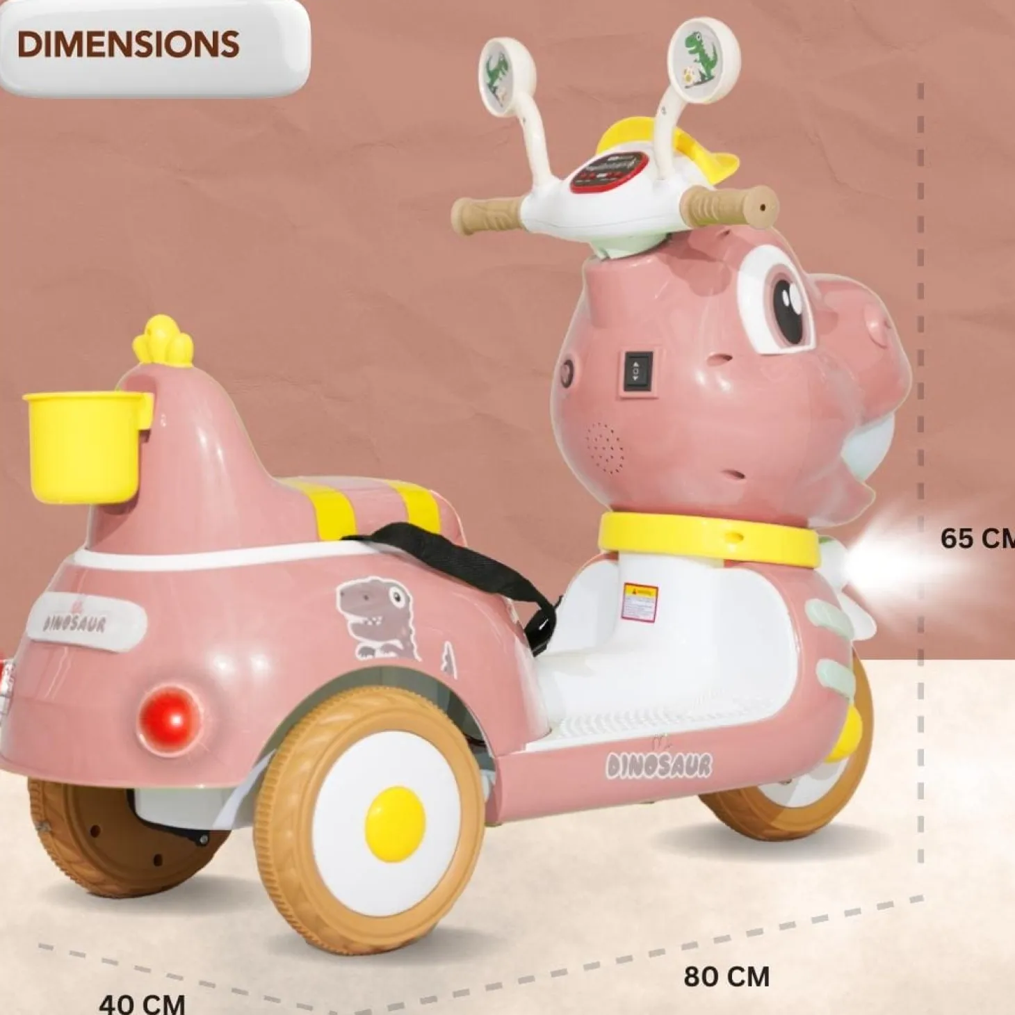 Baby Moo Whimsical Cartoon Kids Electric 3-Wheel Motorcycle Scooter Rechargeable Battery-Powered with Music & Lights Toddler Ride-On Bike Toy for Imaginative Adventures - Pink